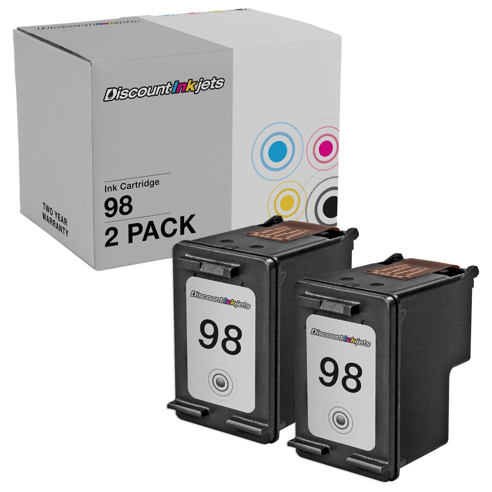 2 C9364WN Black Printer Reman Ink Cartridge for HP 98 HP98 OfficeJet 6310xi