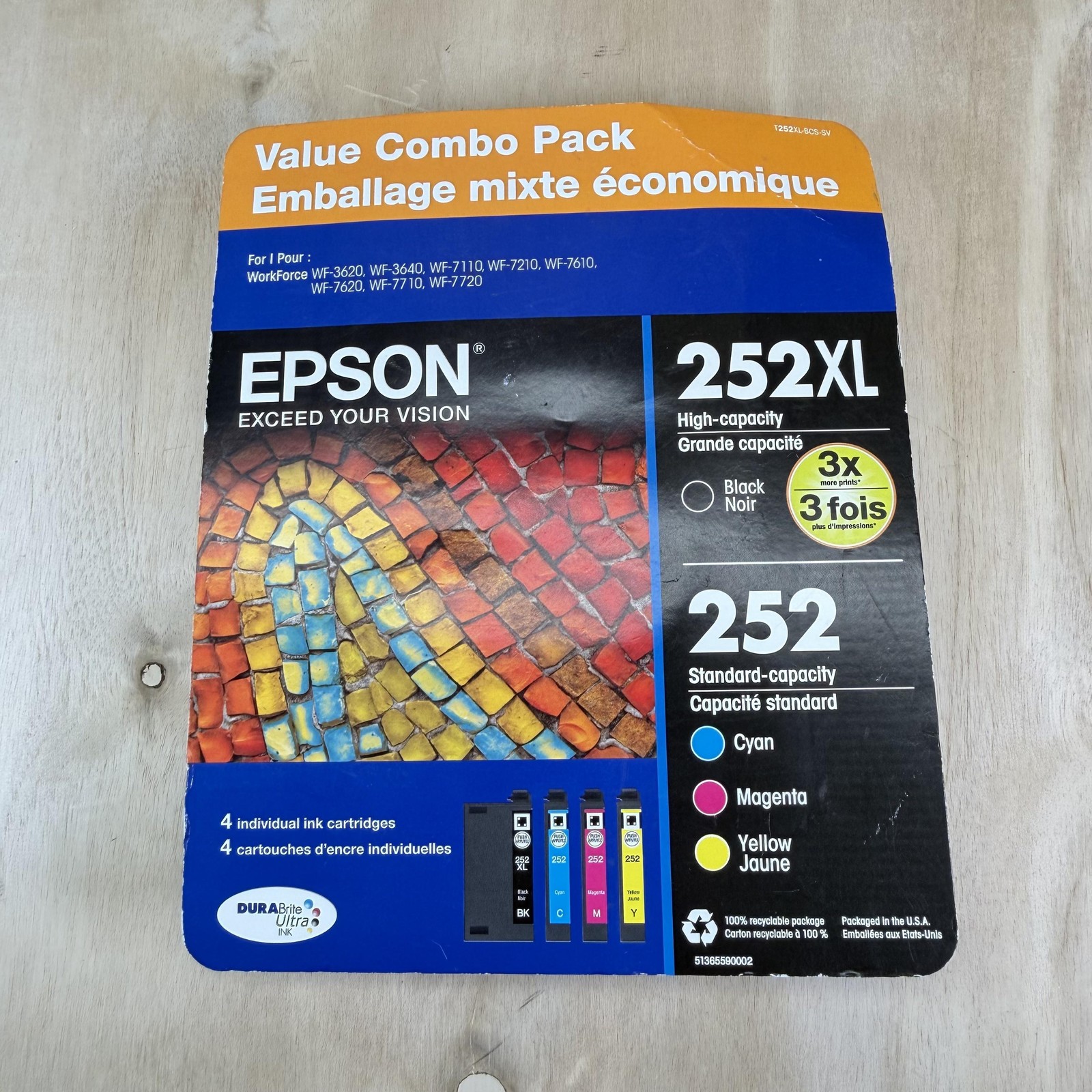 Epson Genuine 252XL 252 Ink Cartridges T252XL-BCS-SV 4-Pack DuraBrite Combo
