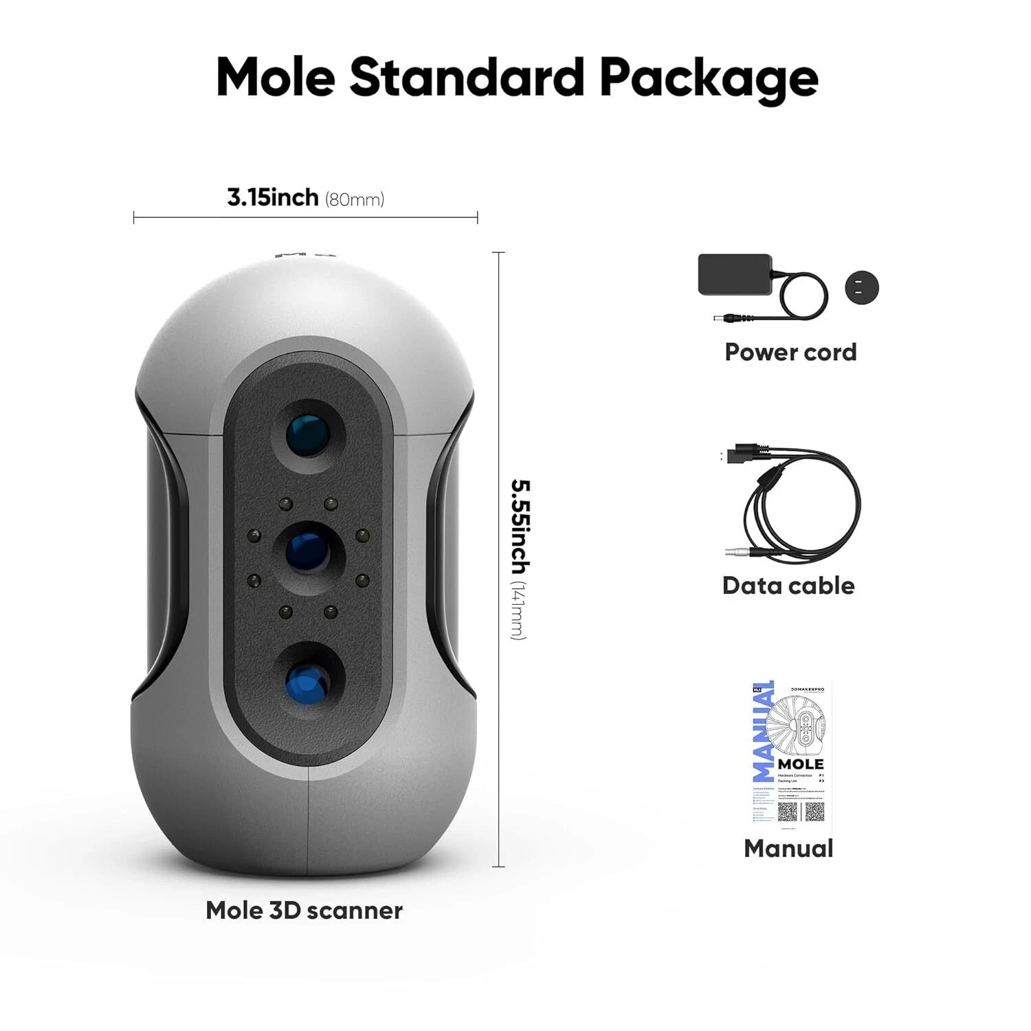 3DMakerpro Portable Mole-Standard 3D-Scanner For 3D-Printing 0.1mm Resolution S