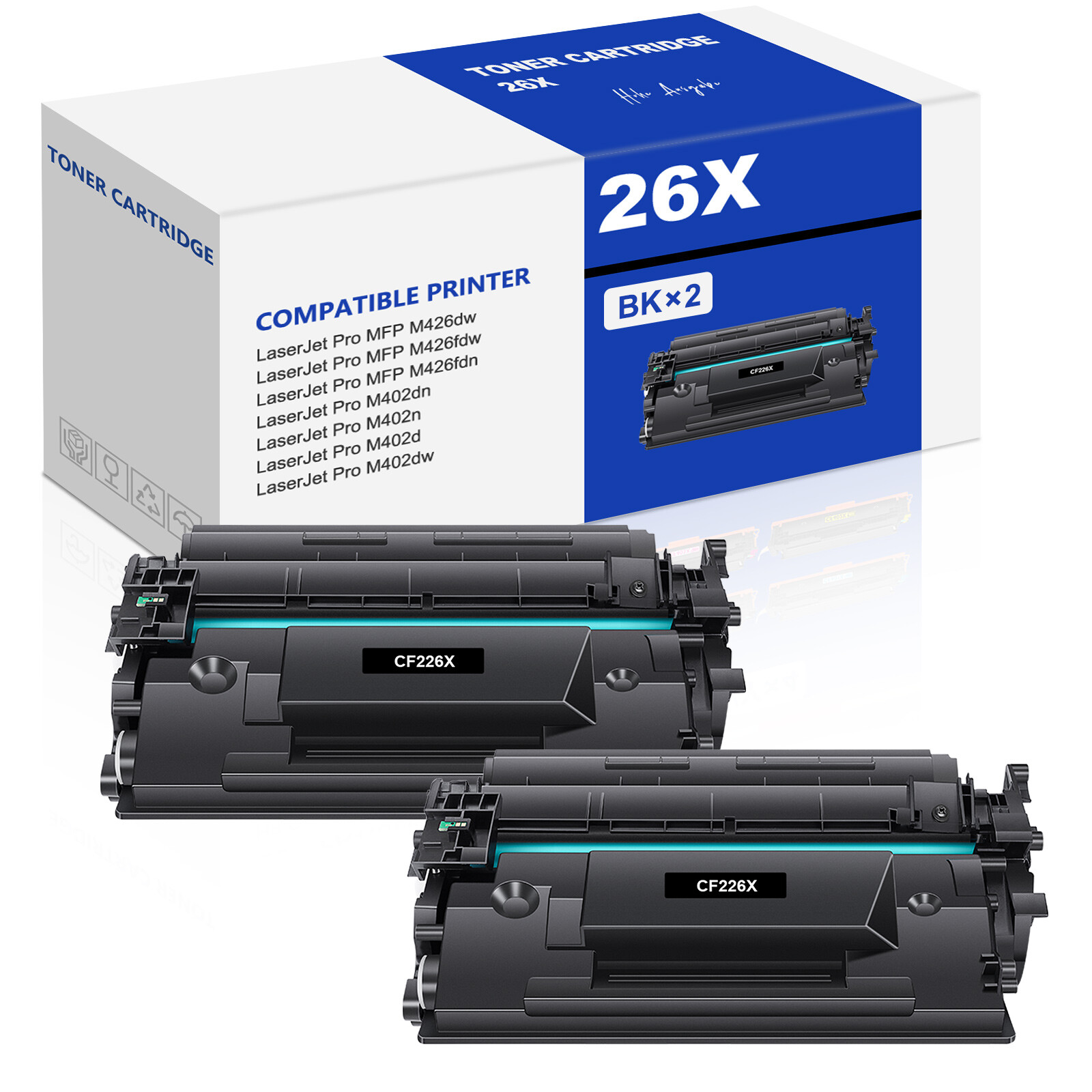 2 Black CF226X 26X High Yield Toner Cartridge fit HP LaserJet Pro M402 MFP M426