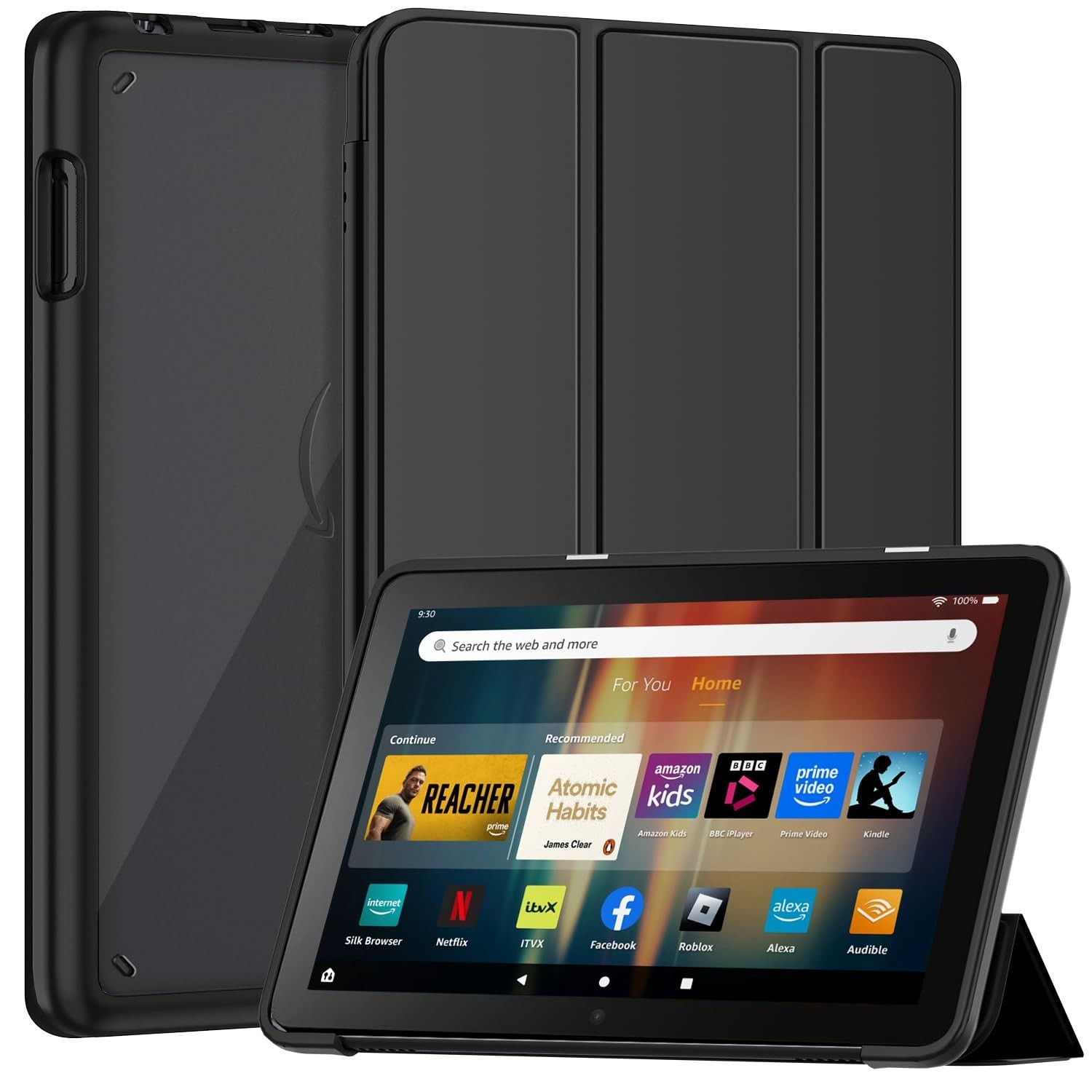 Sanyetral Tablet Case Black PU Leather Folio Stand Auto Wake Sleep 8" Tablet