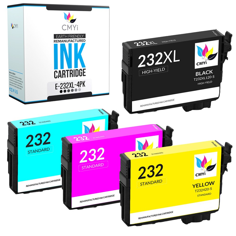 4-Pack CMYi Compatible 232XL and 232 Ink Cartridges for Epson WorkForce WF-2950