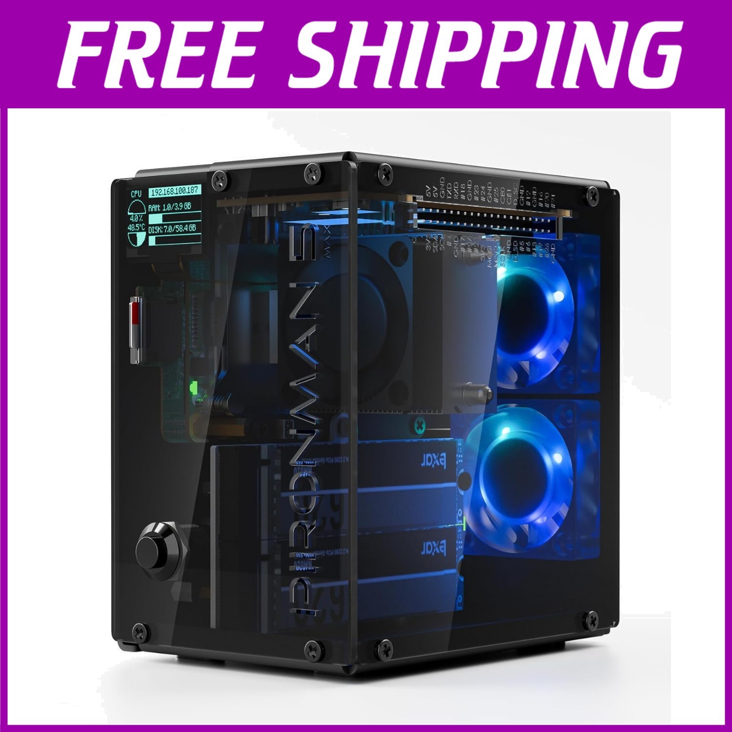 Pironman 5-MAX NAS RAID 0/1 AI Accelerator Tower Cooler Case