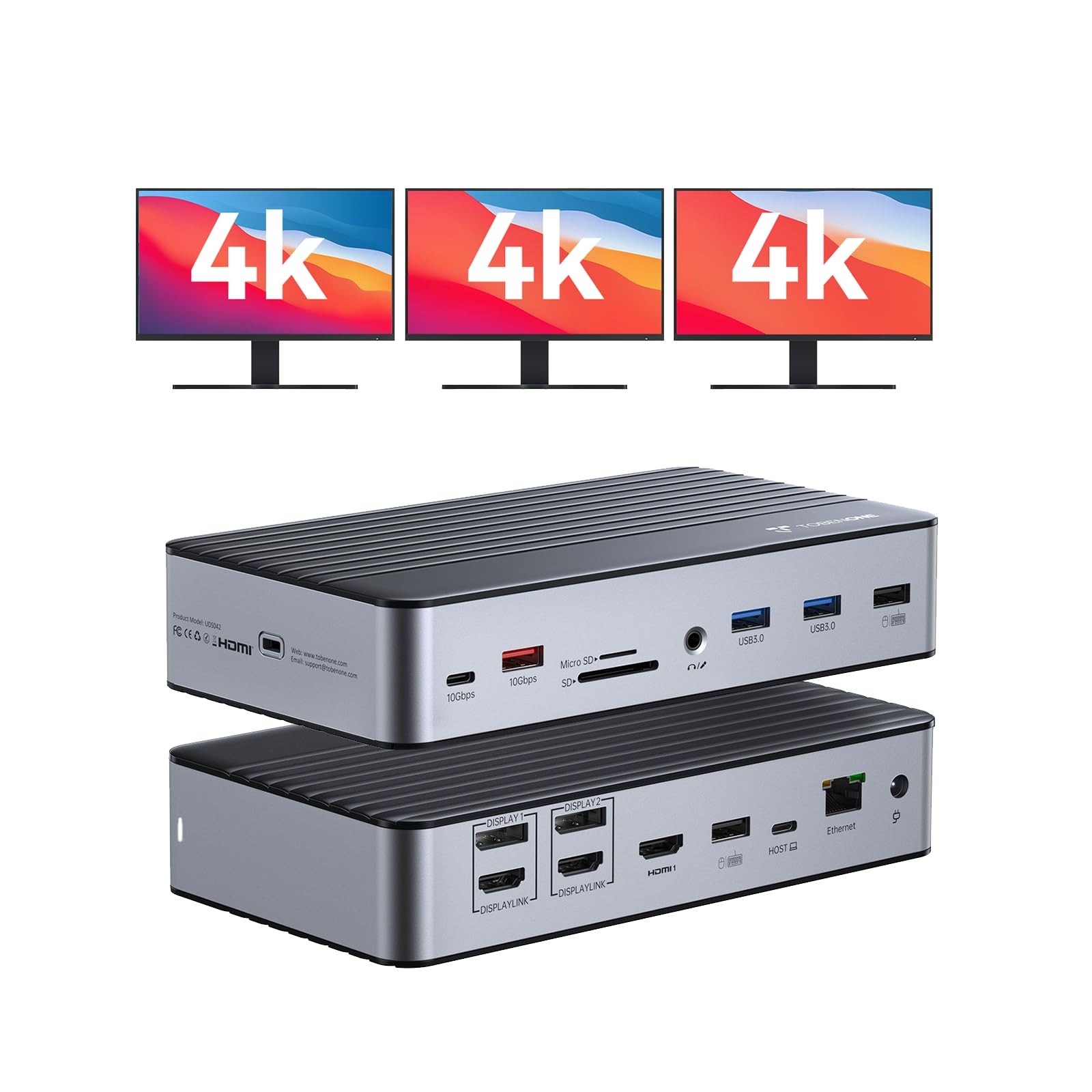 DisplayLink Docking Station Triple 4K@60Hz Monitors with 3HDMI 2DP
