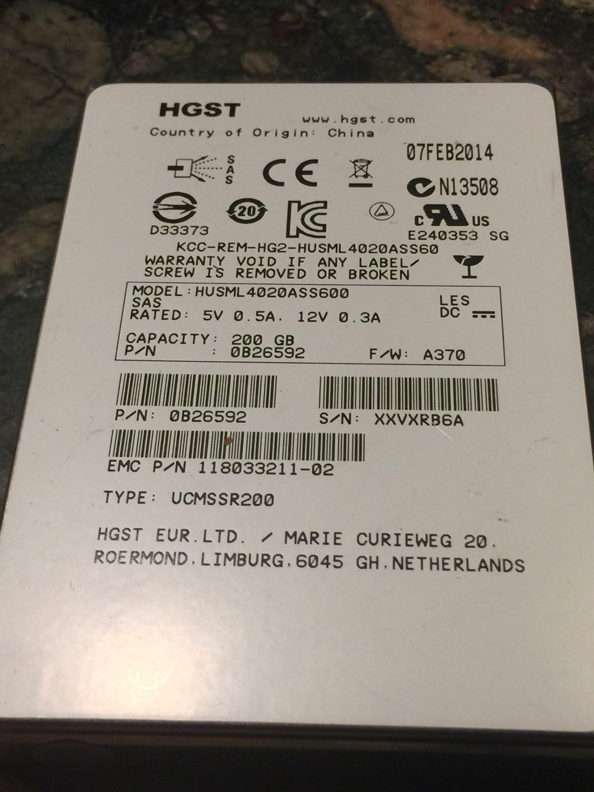 IBM 200GB 6G SAS SSD 2.5 HUSML4020ASS600 31P1611 31P1519 HGST HITACHI