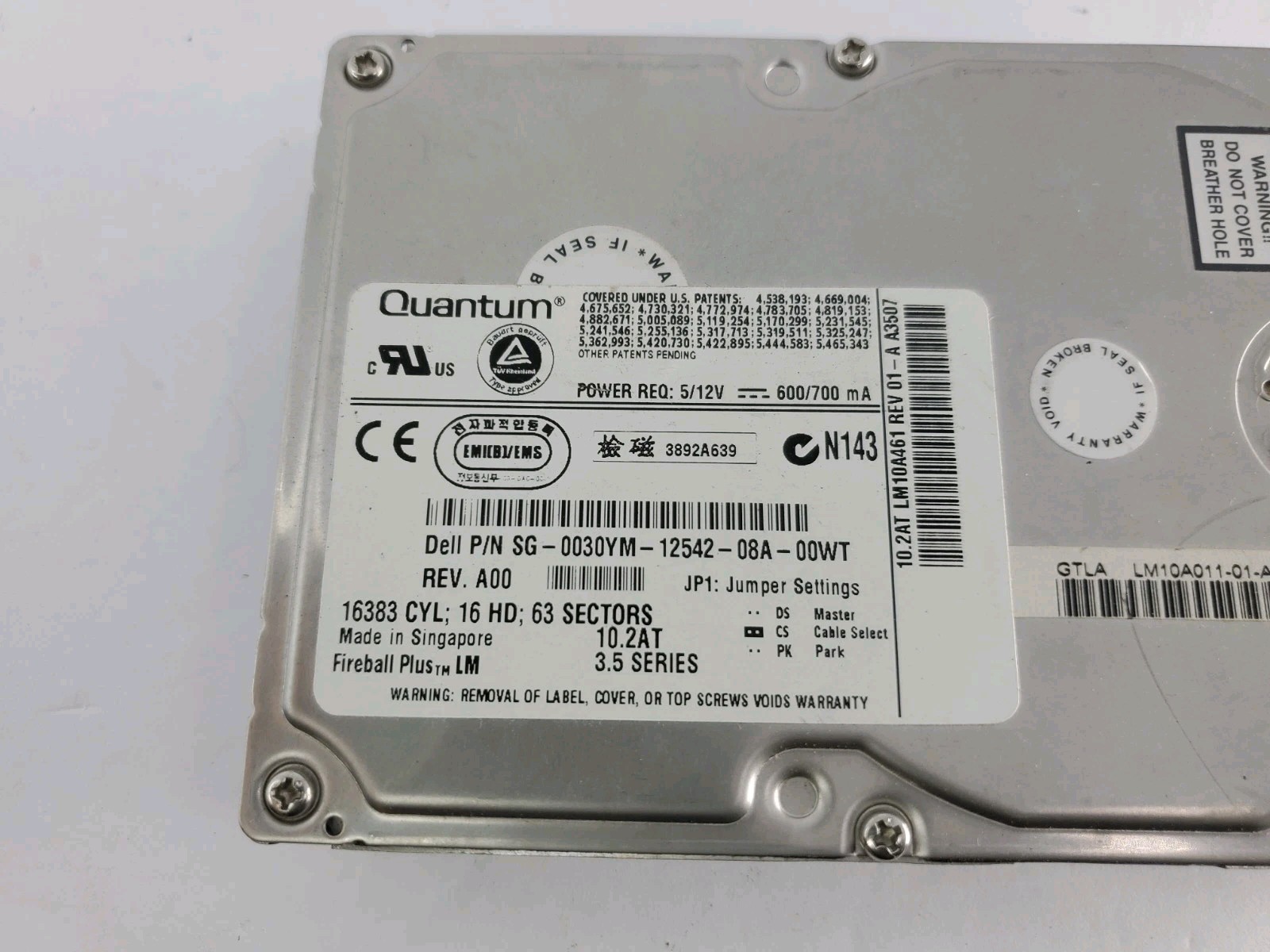 vintage Quantum Fireball Plus LM 10.2AT Model LM10A0113.5 Series