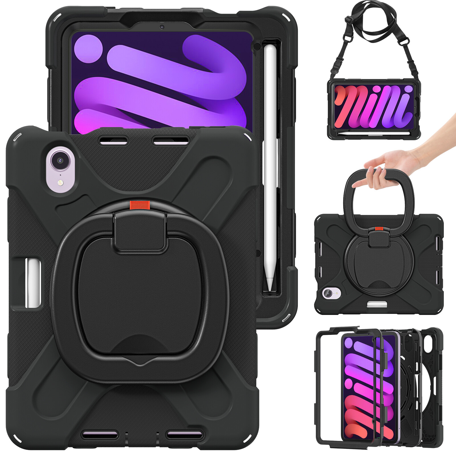 For Apple iPad Mini 6 5 4 Rotating Shockproof Handle Grip Carry Tablet Case