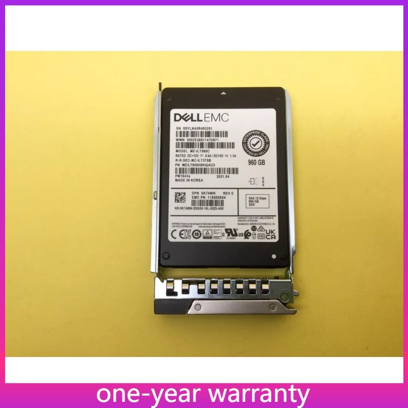 K74WN 0K74WN Dell EMC 960GB SAS 12Gbps Read Intensive 2.5'' SSD Gen14 15 16 Tray