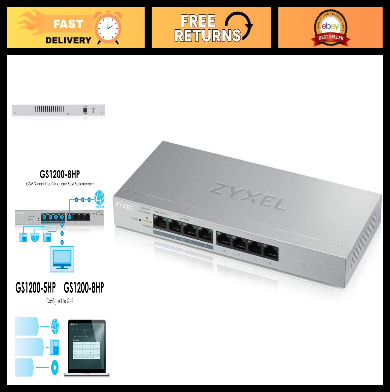 8-Port PoE+ Ethernet Switch | Web-Managed Network Hub | Gigabit Speed, Reliable
