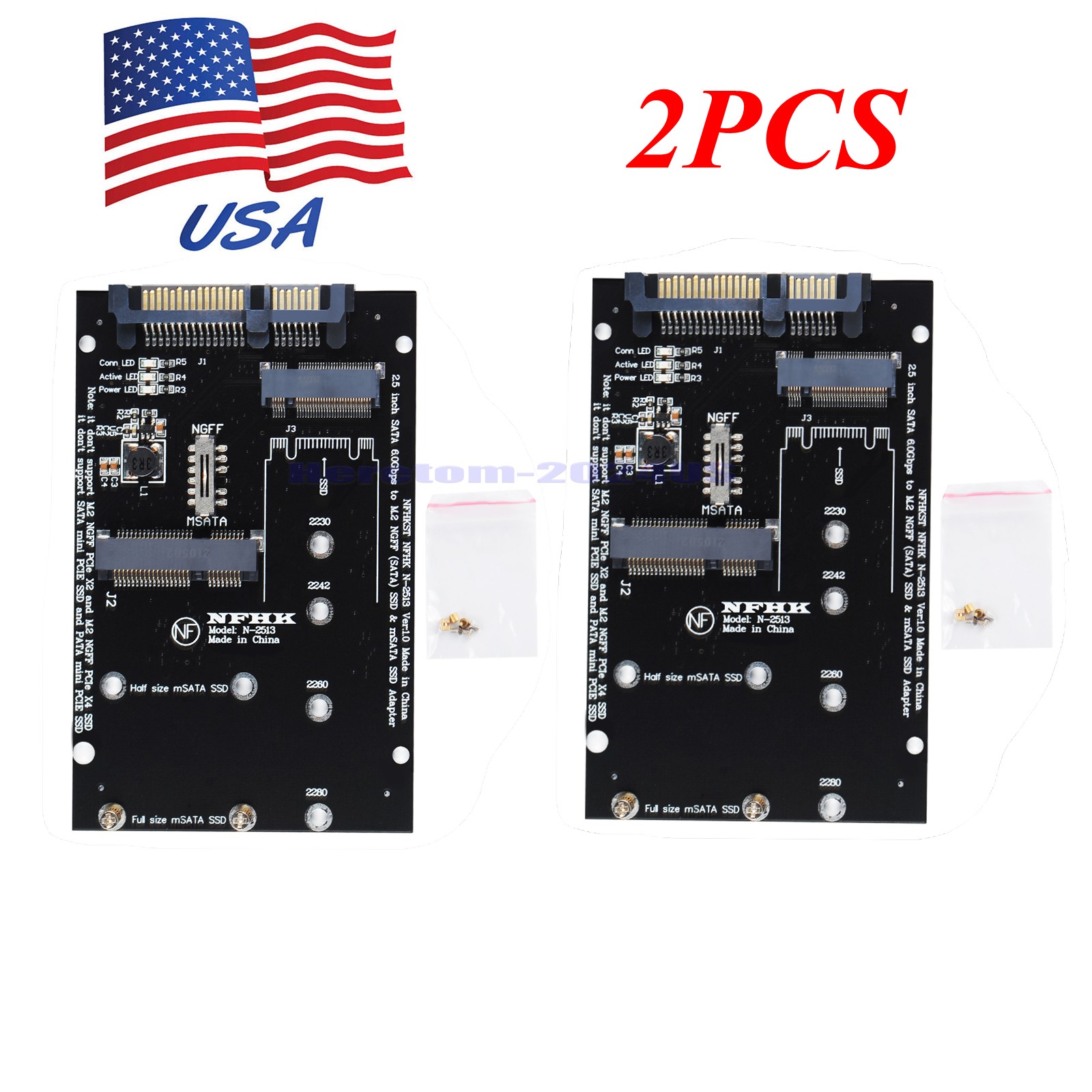 2PCS 2 in 1 M.2 NGFF Msata SSD to SATA III 3.0 Adapter Card Board 2230 2242 2280