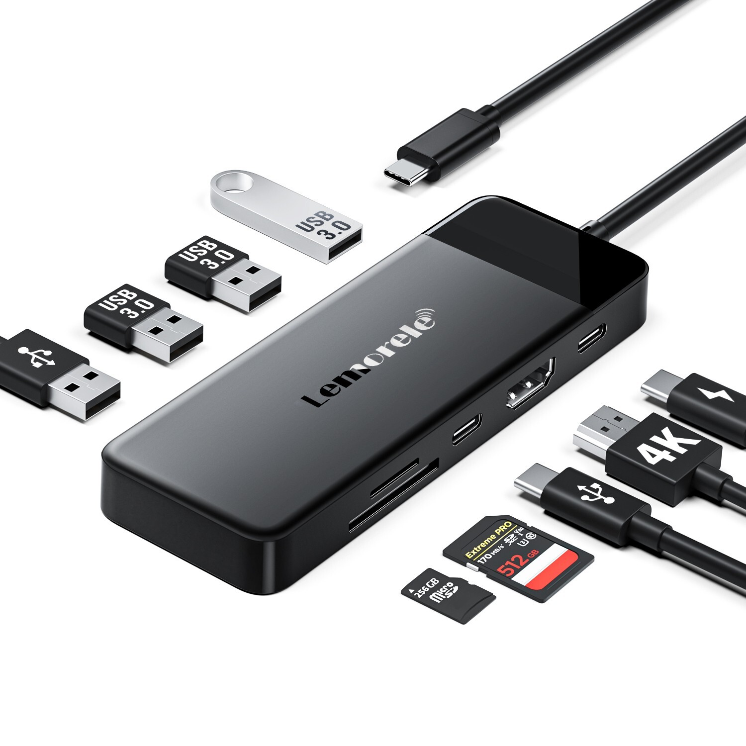 Lemorele usb-c adapter hub 9 in 1,hdmi 4k 3.0 usb,pd 100w��Suitable for laptops