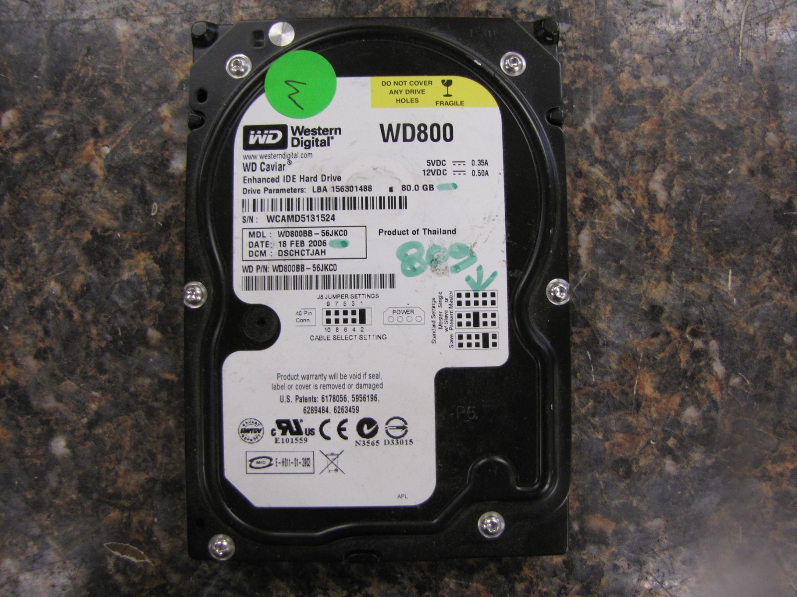 Western Digital Caviar WD800 80GB IDE Enhanced Hard Drive TESTED & WORKING -NC5