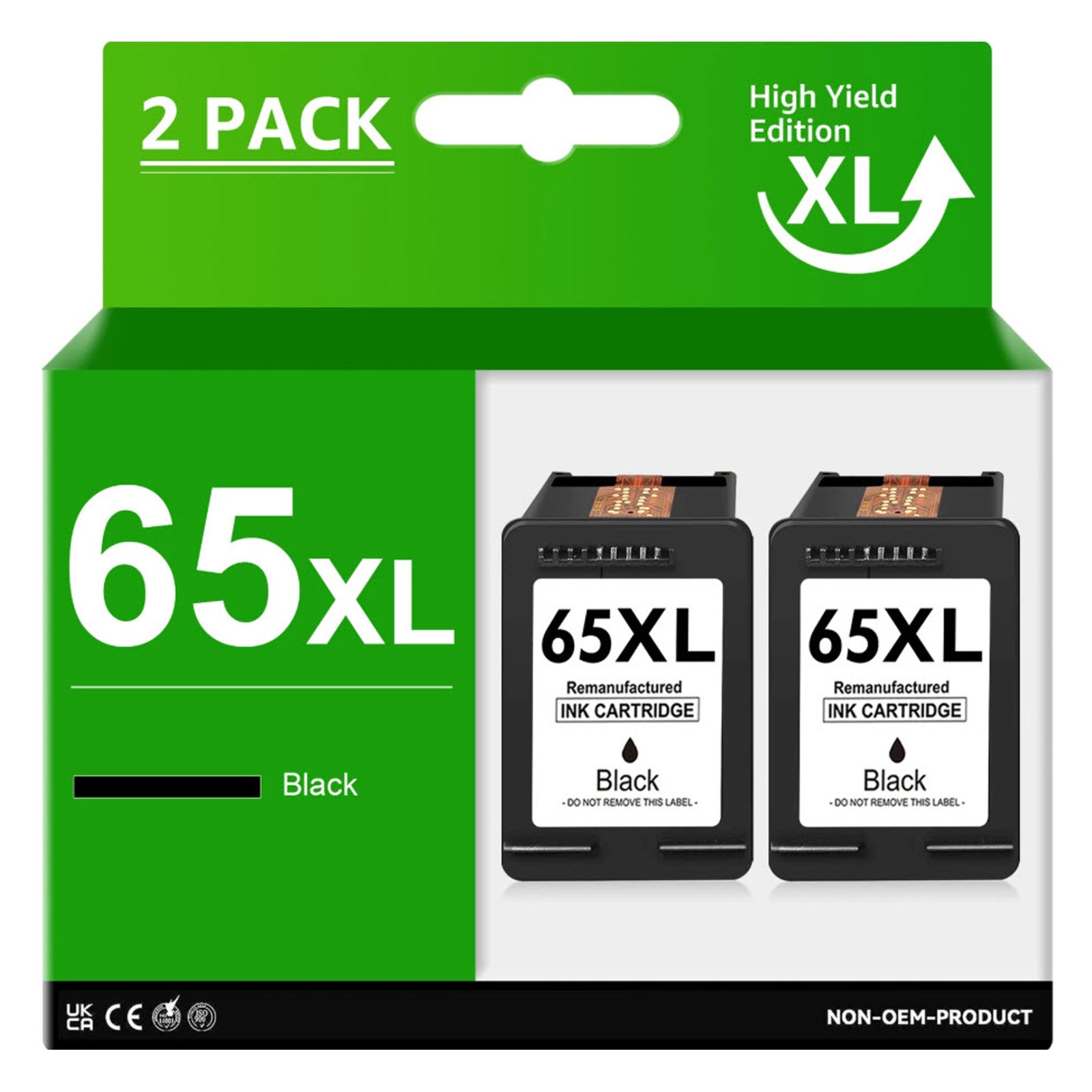 2pcs Fits HP 65XL Black Ink Cartridges