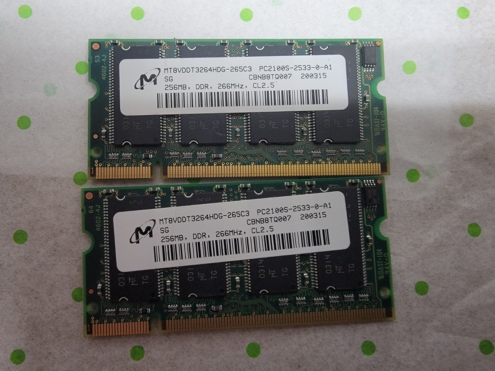 Saumsung Infineon Micron Hynix PC2100 266Mhz 512MB (2x256MB) SODIMM MEMORY
