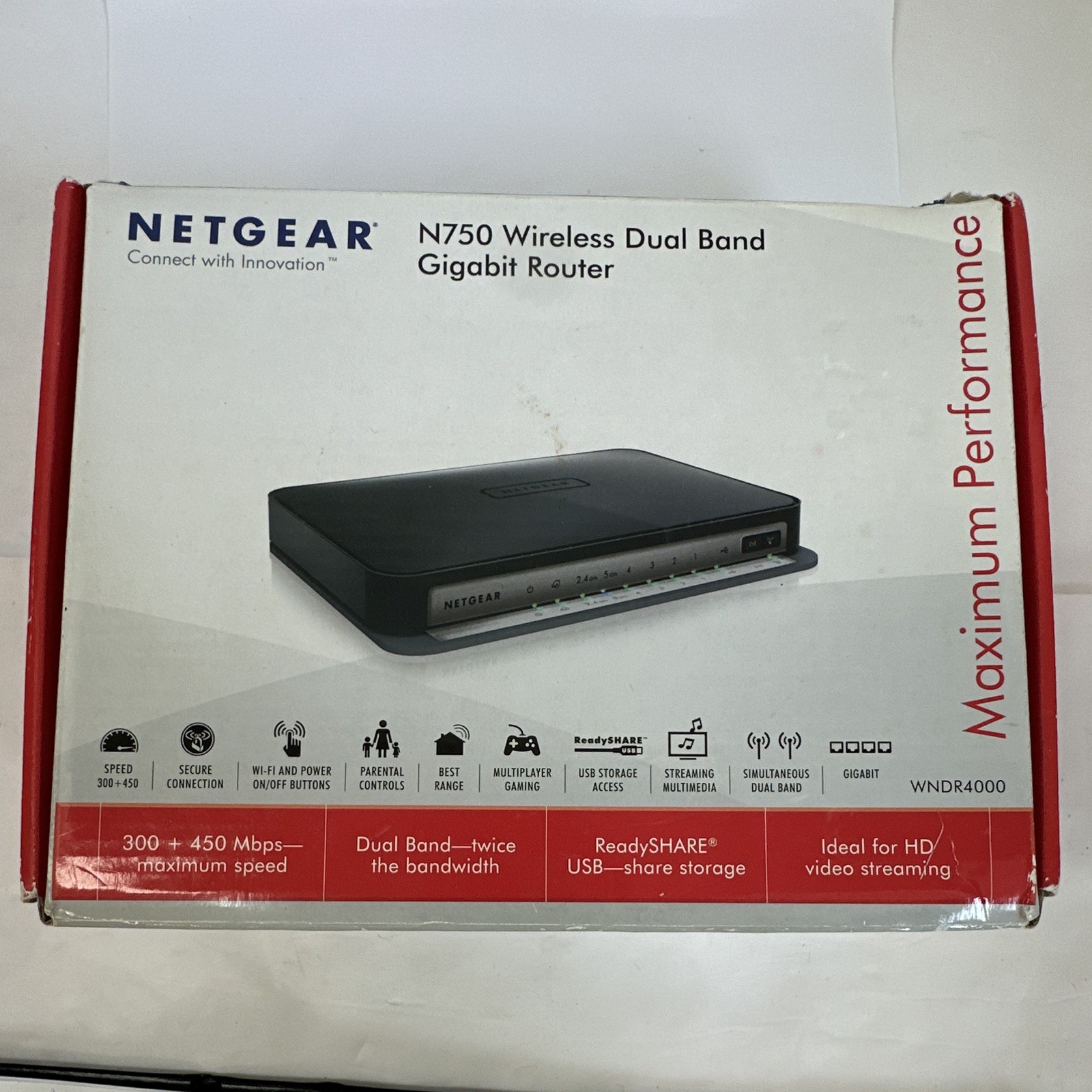 NETGEAR N750 WNDR4000 Dual-Band Gigabit WiFi N Router 4-Port USB WNDR4000-100NAS