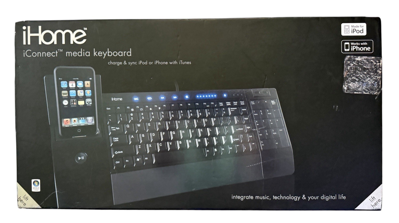 iHome iConnect Media Keyboard  Charge & Sync iPod Or iPhone With iTunes.