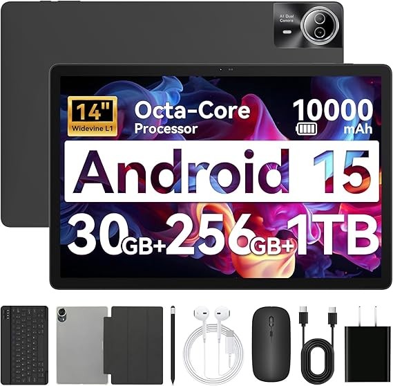 Tablet 14 inch Android 15 Tablet｜30GB RAM 256GB ROM｜1920 * 1200 IPS FHD｜10000mAh