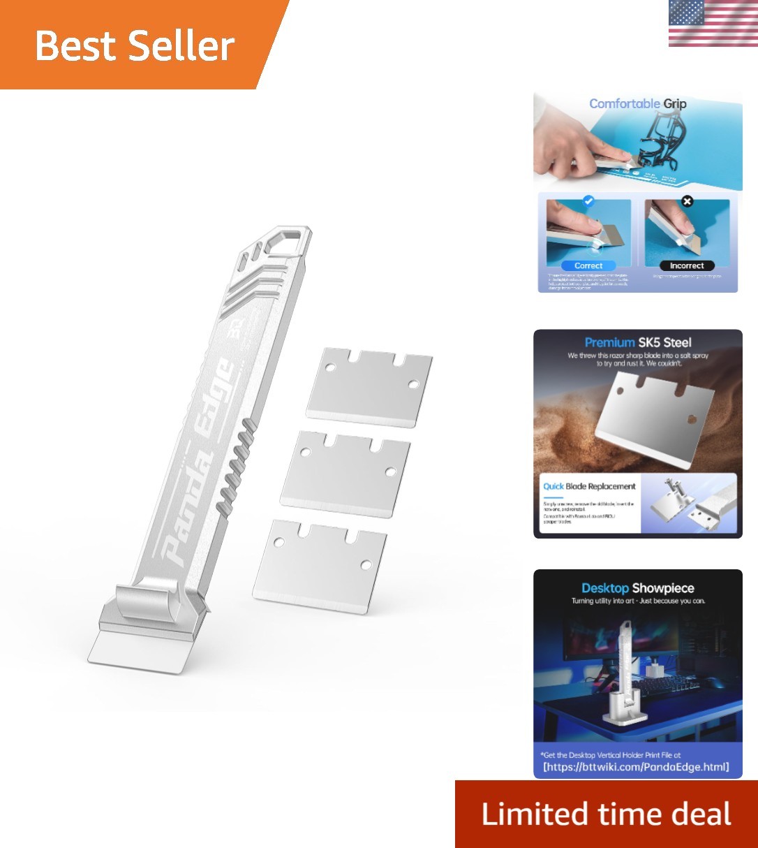 BIQU Panda Edge 3D Printer Scraper for Bambu-Lab Blades with 3 Extra Blades