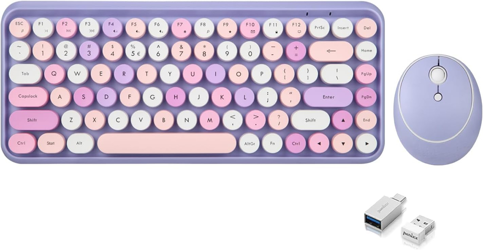 PERIDUO-713PP Wireless Mini Keyboard and Mouse Combo - Retro round Key Caps - Pa