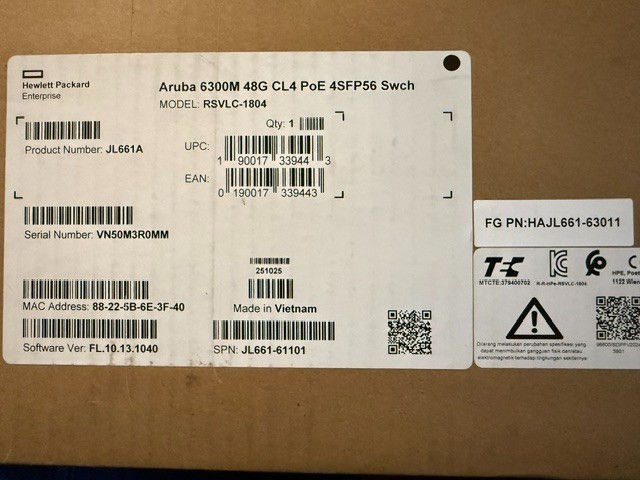 HPE ARUBA 6300M 48G CLASS 4 POE 4SFP56 SWITCH JL661A RSVLC-1804