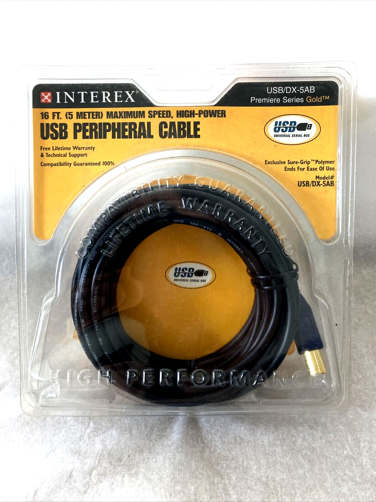 USB PERIPHERAL CABLE - 16 FEET - INTEREX Maximum Speed, High Power ~ NEW SEALED