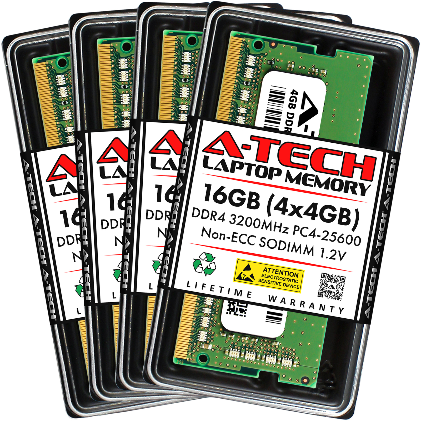 A-Tech 16GB 4x 4GB PC4-25600 Laptop SODIMM DDR4 3200 MHz Non-ECC Memory RAM 16G