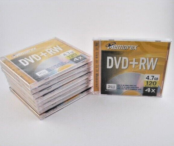 MEMOREX DVD+RW Discs Loose Lot of 9 Rewritable 4.7GB 120 Minutes 4X/2.4X NEW