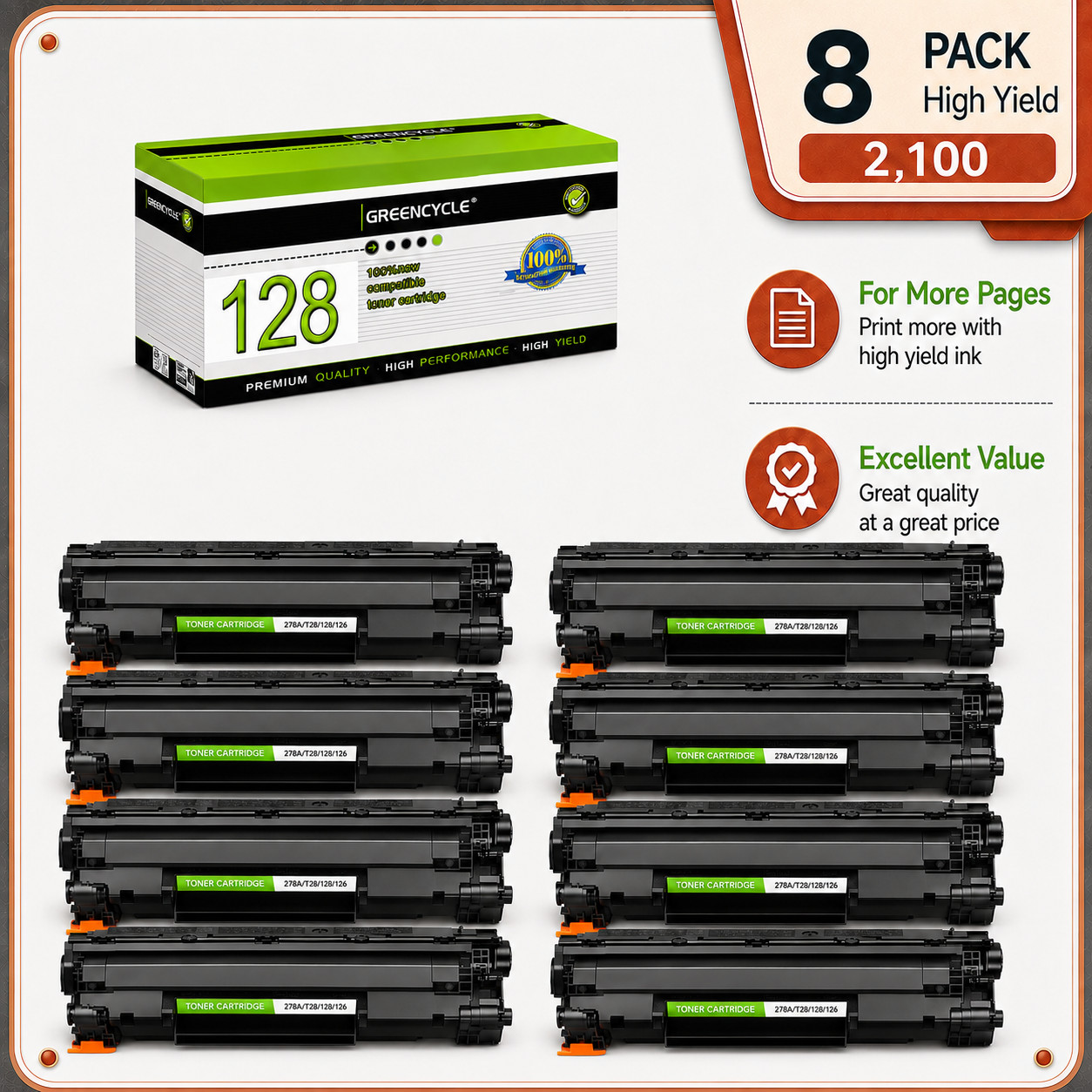 8PCS Toner Cartridge CRG128 Replace For Canon ImageCLASS MF4430 MF4450