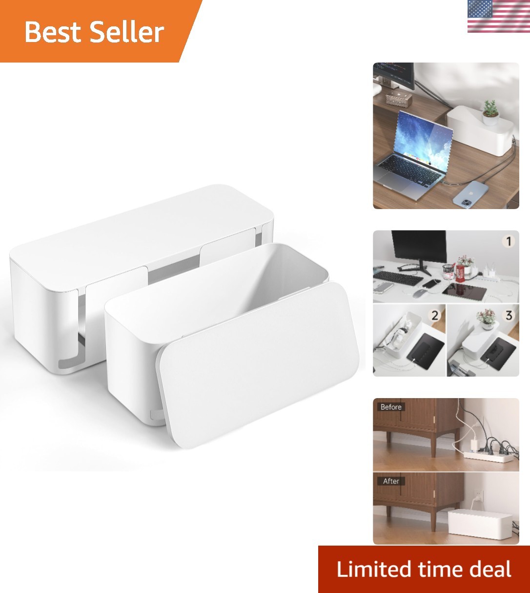 2 Pack Pet-Friendly Cable Management Box - Dustproof & Child-Proof Safety