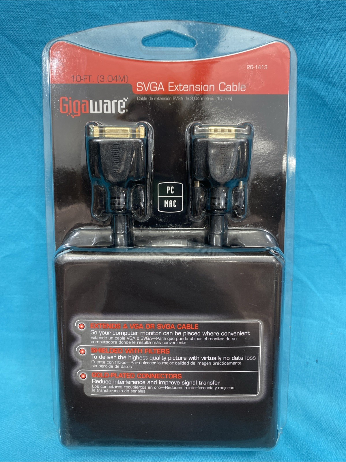 Gigaware -  10-Ft. SVGA Extension Cable -Shielded/Gold Plated - Extends VGA/SVGA