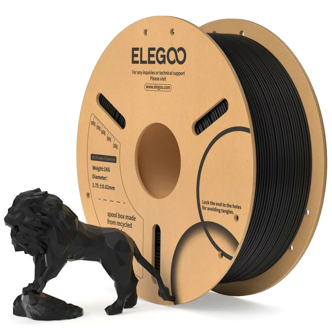 ELEGOO PLA Filament 1.75mm 1KG Black 3D Printer FDM ±0.02mm Dimensional Accuracy