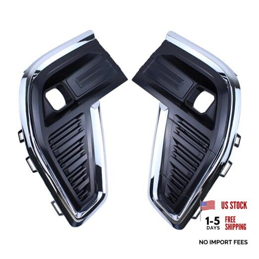 Front Driver and Passenger Side Fog Light Cover Bezel with Chrome Molding for