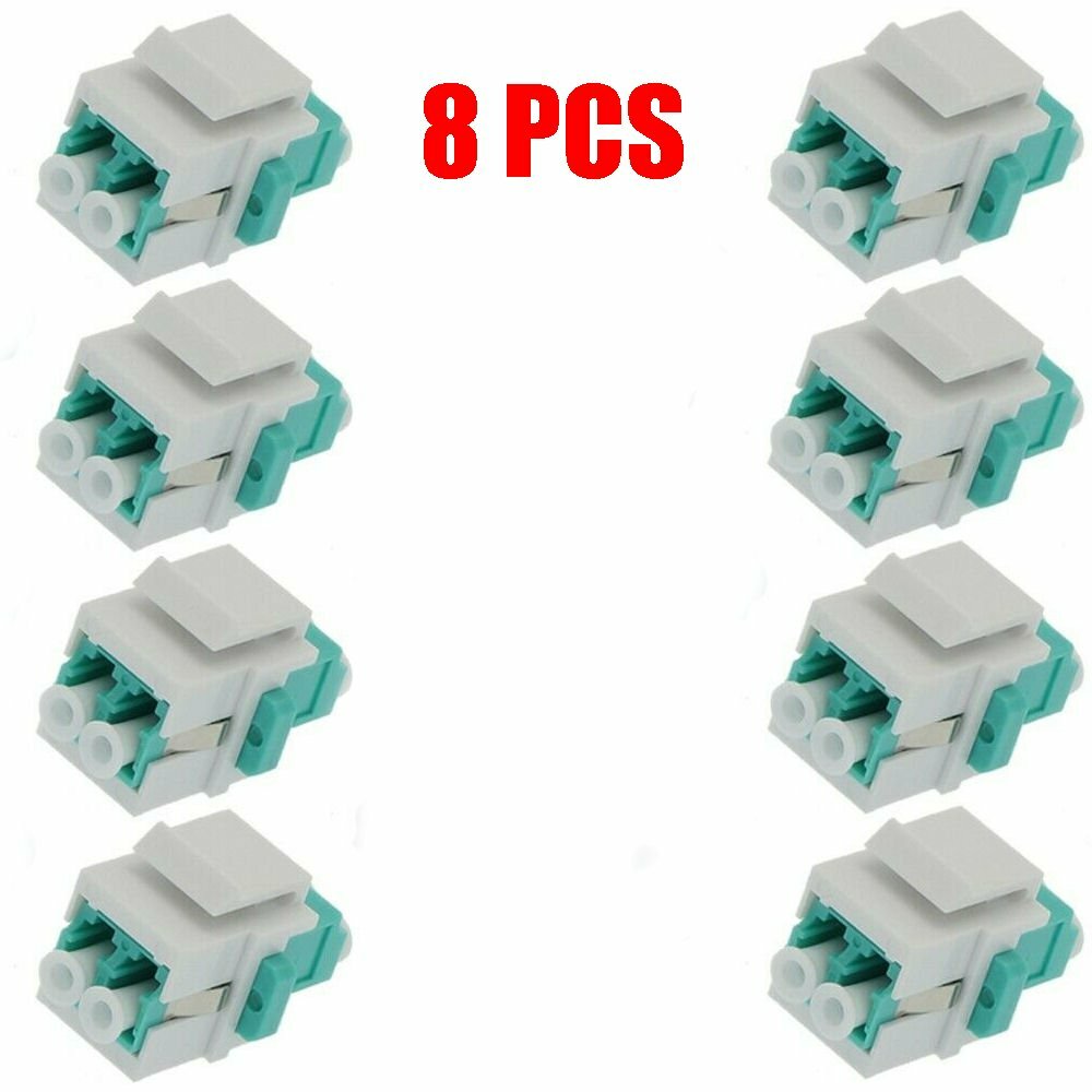 8 pcs LC/UPC OM4 Keystone Jack Duplex Multi Mode Fiber Optic Insert Coupler Aqua