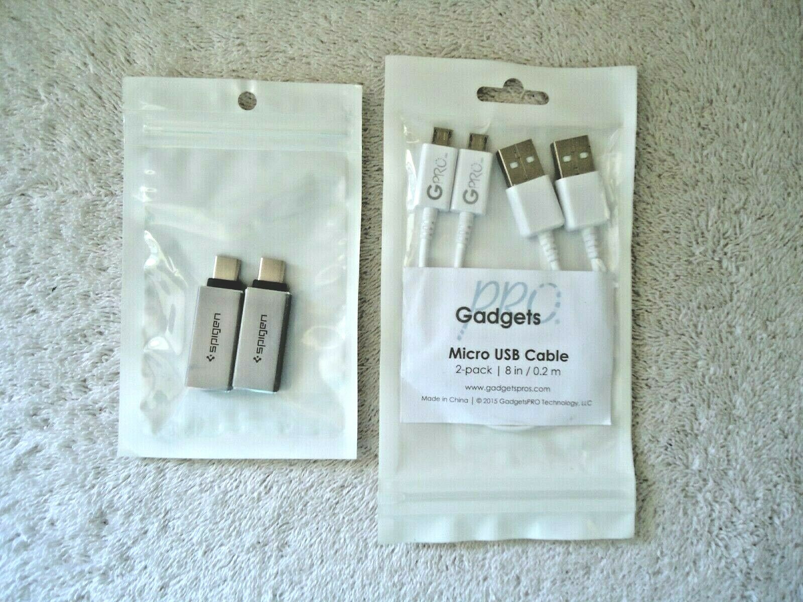 Lot Of 2 " NIP " Items,1,2 Pack Micro USB Cables,1,2 Pack USB-C To USB 3.0 Adapt