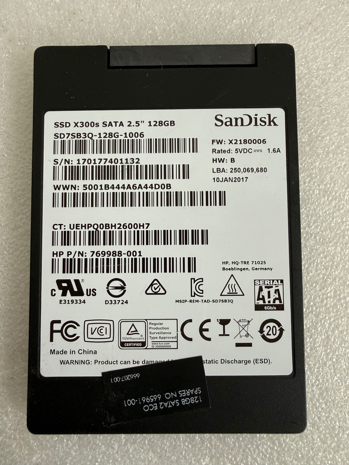 SanDisk X300s 128GB 2.5 SATA SSD SD7SB3Q-128G-1006 HP 769988-001