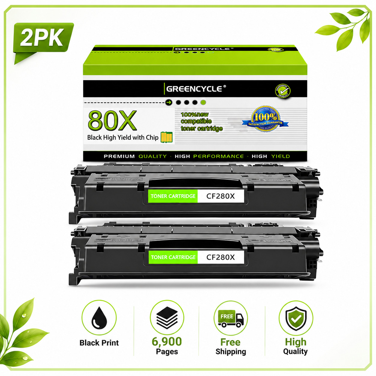 2PK CF280X Black Toner Cartridge for HP LaserJet Pro 400 M401d M401dw M401dne