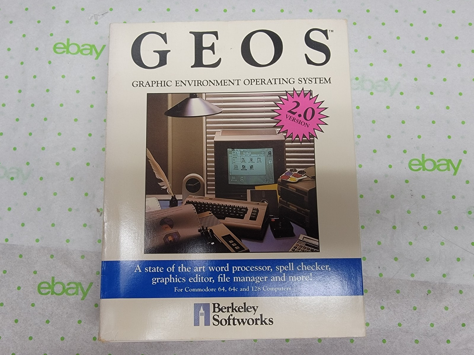 GEOS 2.0 BERKELEY SOFTWORKS WITH BOX MANUALS DISKS 1988 COMMODORE 64 128