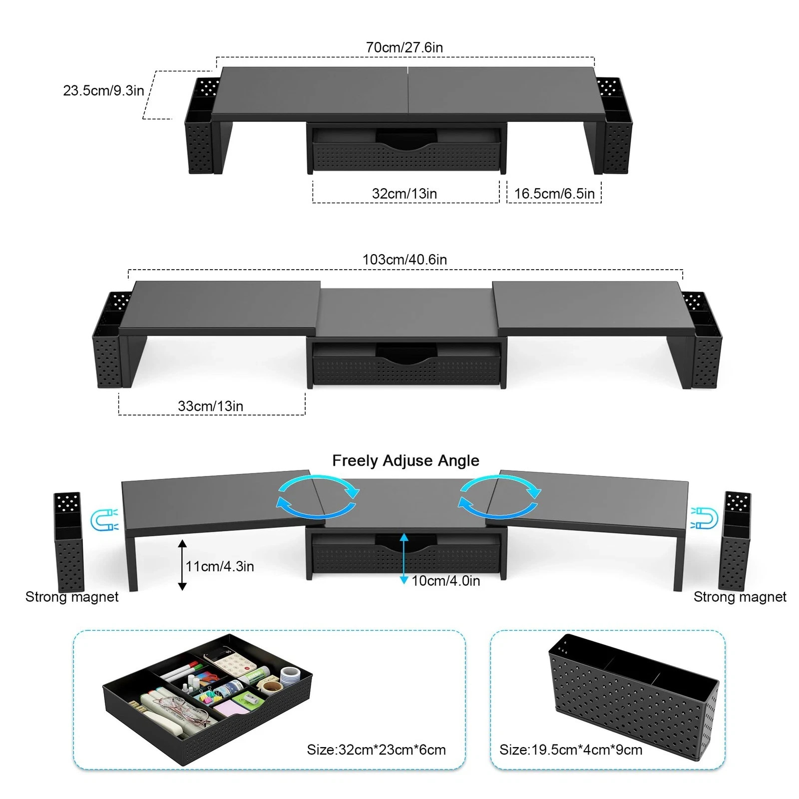 WHITE Metal Desk Organizers and Accessories, Dual Monitor Stand 