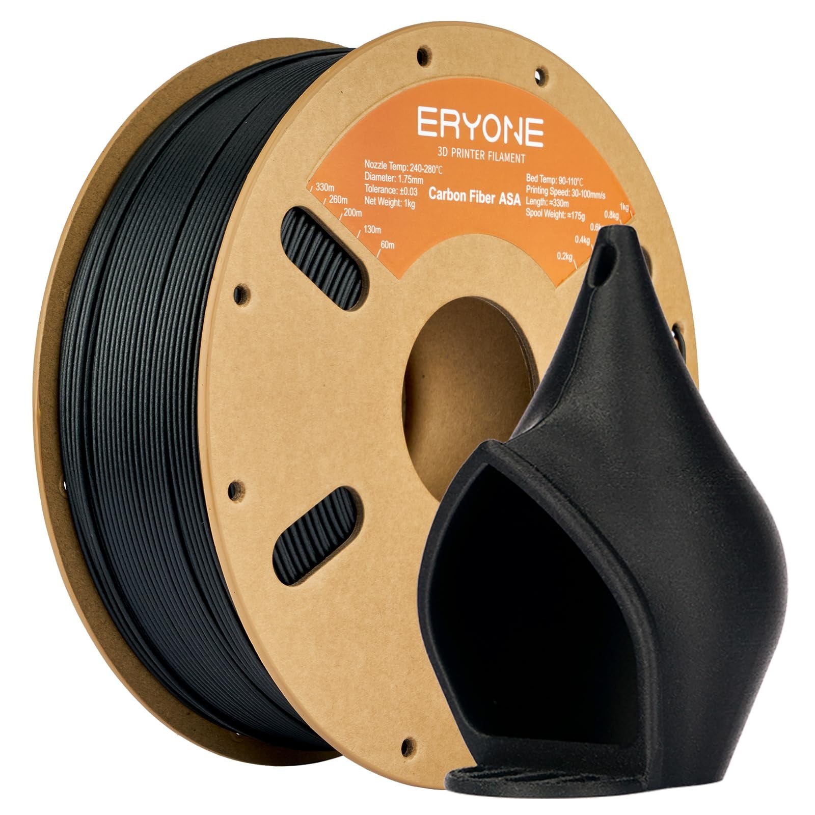 1.75mm ASA Carbon Fiber 3D Printing Filament - UV & Weather Resistant, 1kg Black