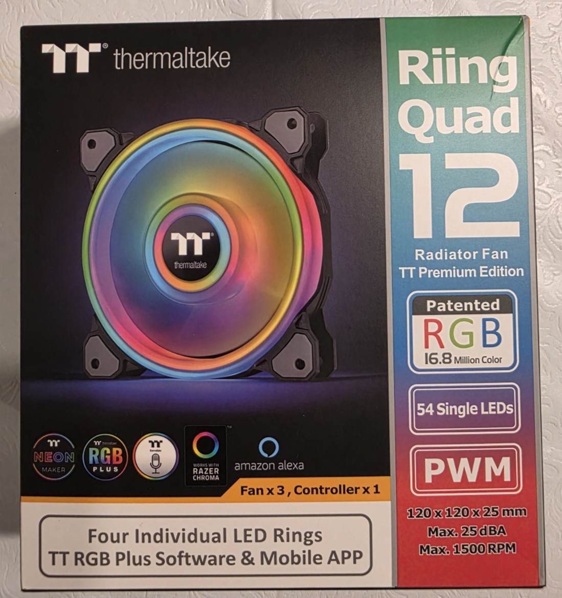 Thermaltake CL-F088-PL12SW-B Riing Quad 12 RGB Radiator Fan TT Premium (3 Fans)