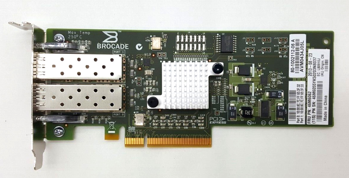 DELL IBM Brocade 825 Dual Port Fiber Channel HBA Adapter 8GB PCIE 2X SFP 46M6062