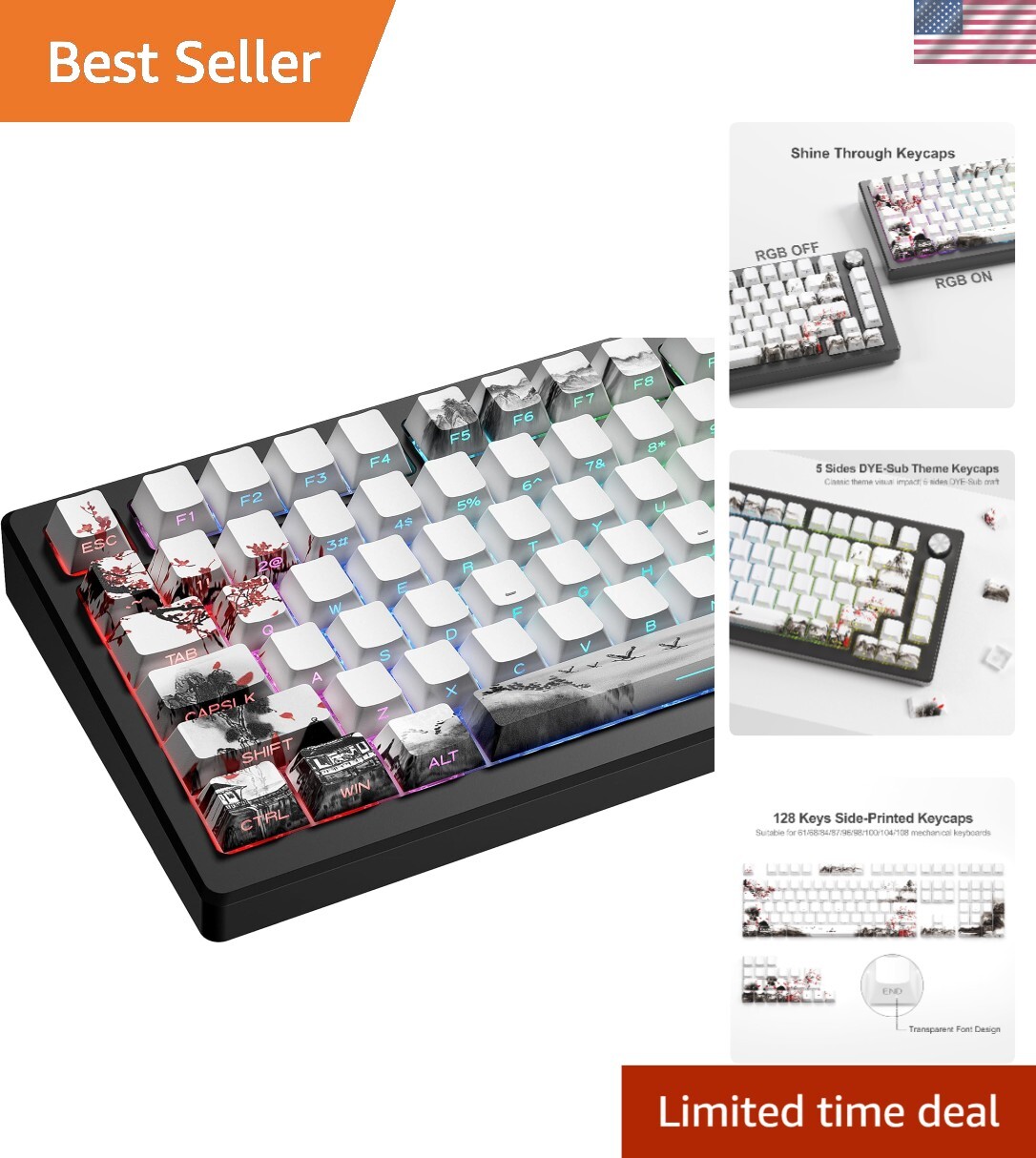 XVX PBT Side Print Keycaps - Retro Plum Blossom Set for Mechanical Keyboards