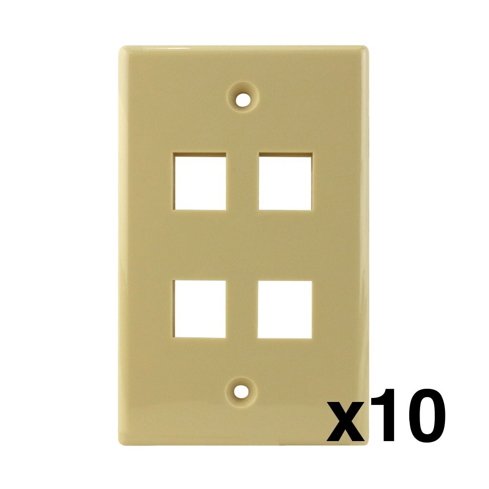 Construct Pro Single-Gang 4-Port Keystone Wall Plate (10 Pack, Ivory)