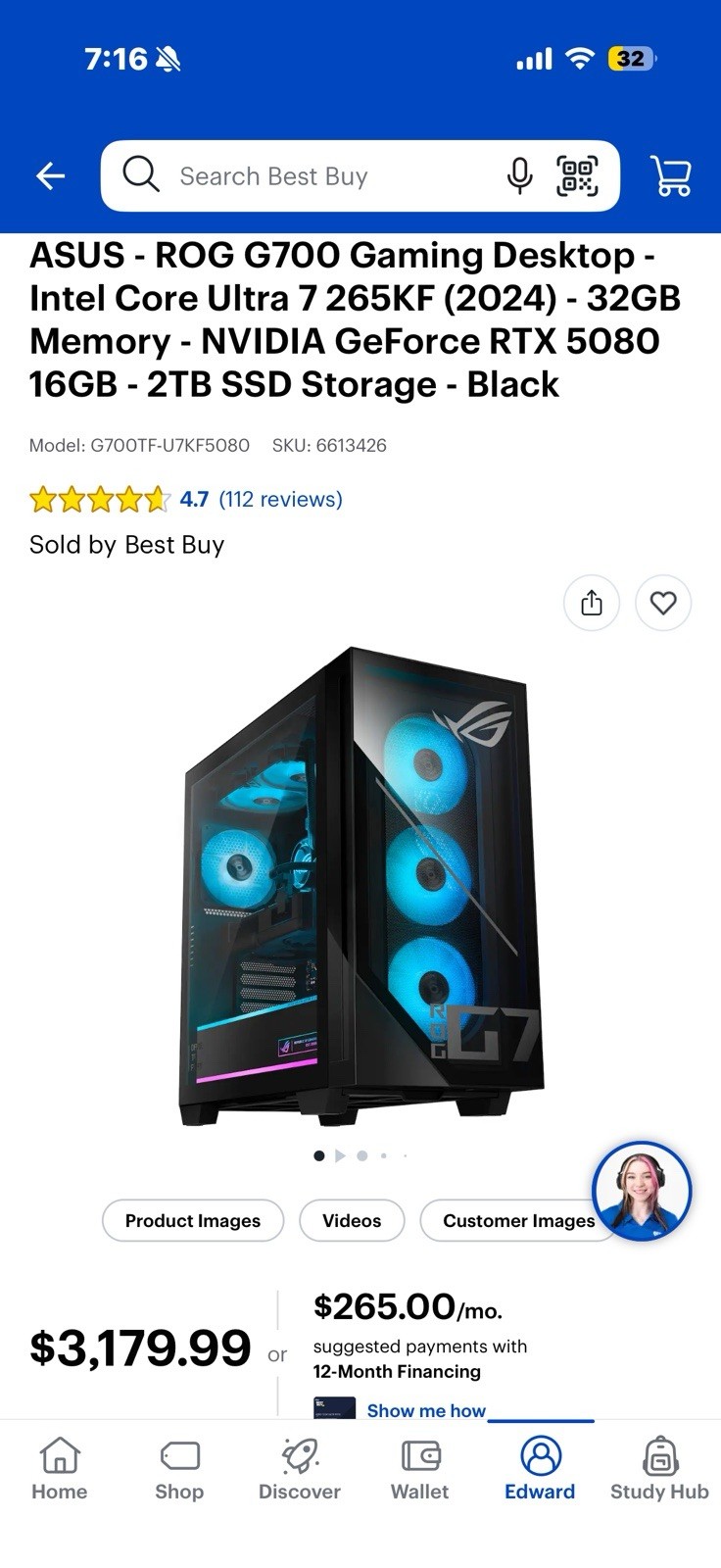 ASUS ROG G700 Gaming Desktop PC Intel Core Ultra 7, 265GB DDR5, 2TB RTX5080