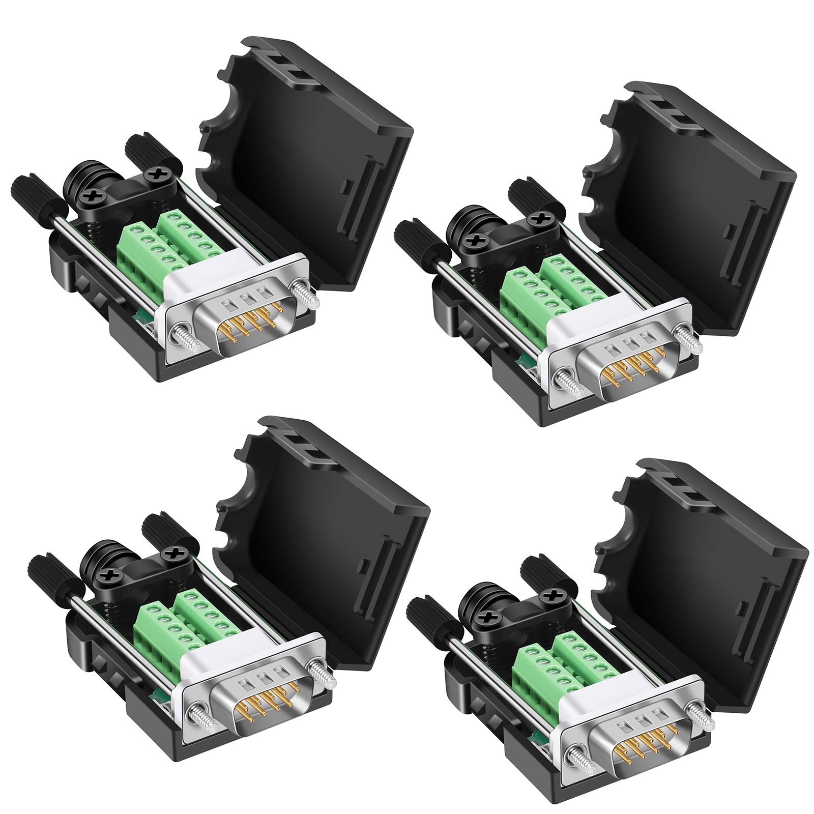 DB9 Breakout Connector (4 ), DB9 Solderless Connector RS232 D-SUB Serial Adap...