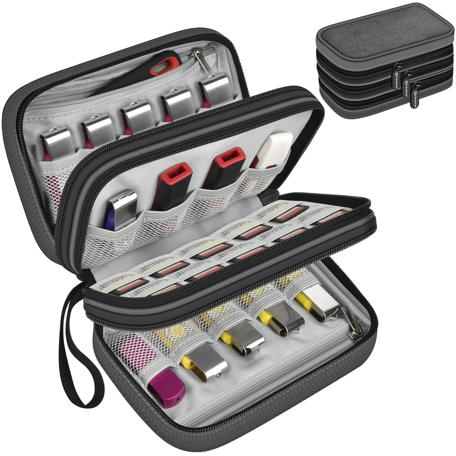 3-Layer USB Flash Drive Case, Holds 24 Drives and 10 SD Cards