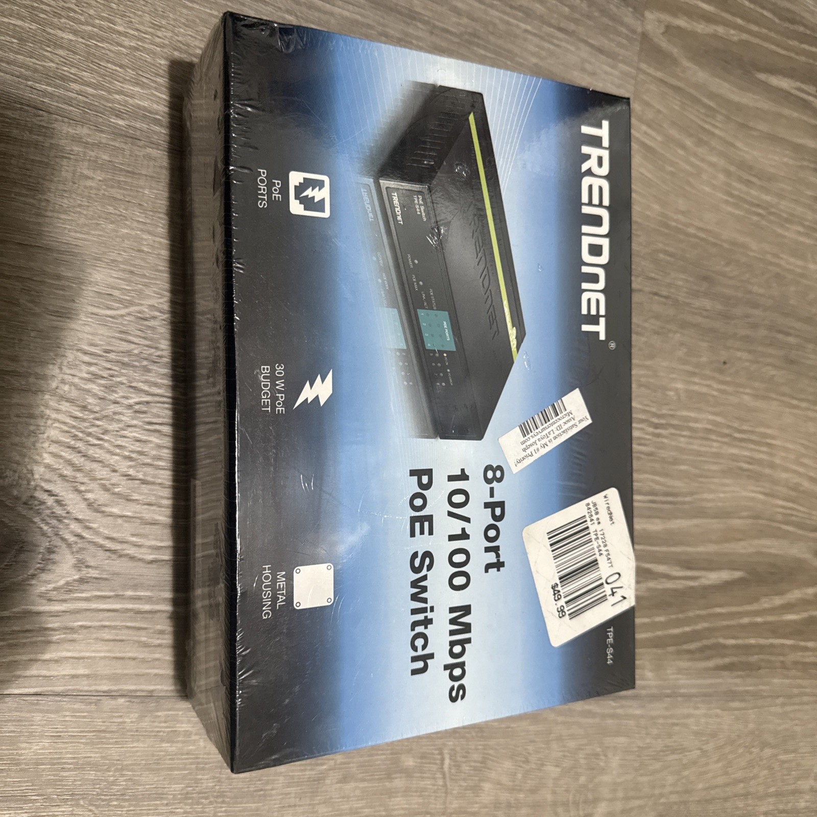 TRENDnet 8-Port 10/100 Mbps PoE Switch, specifically model TPE-S44 NEW, SEALED