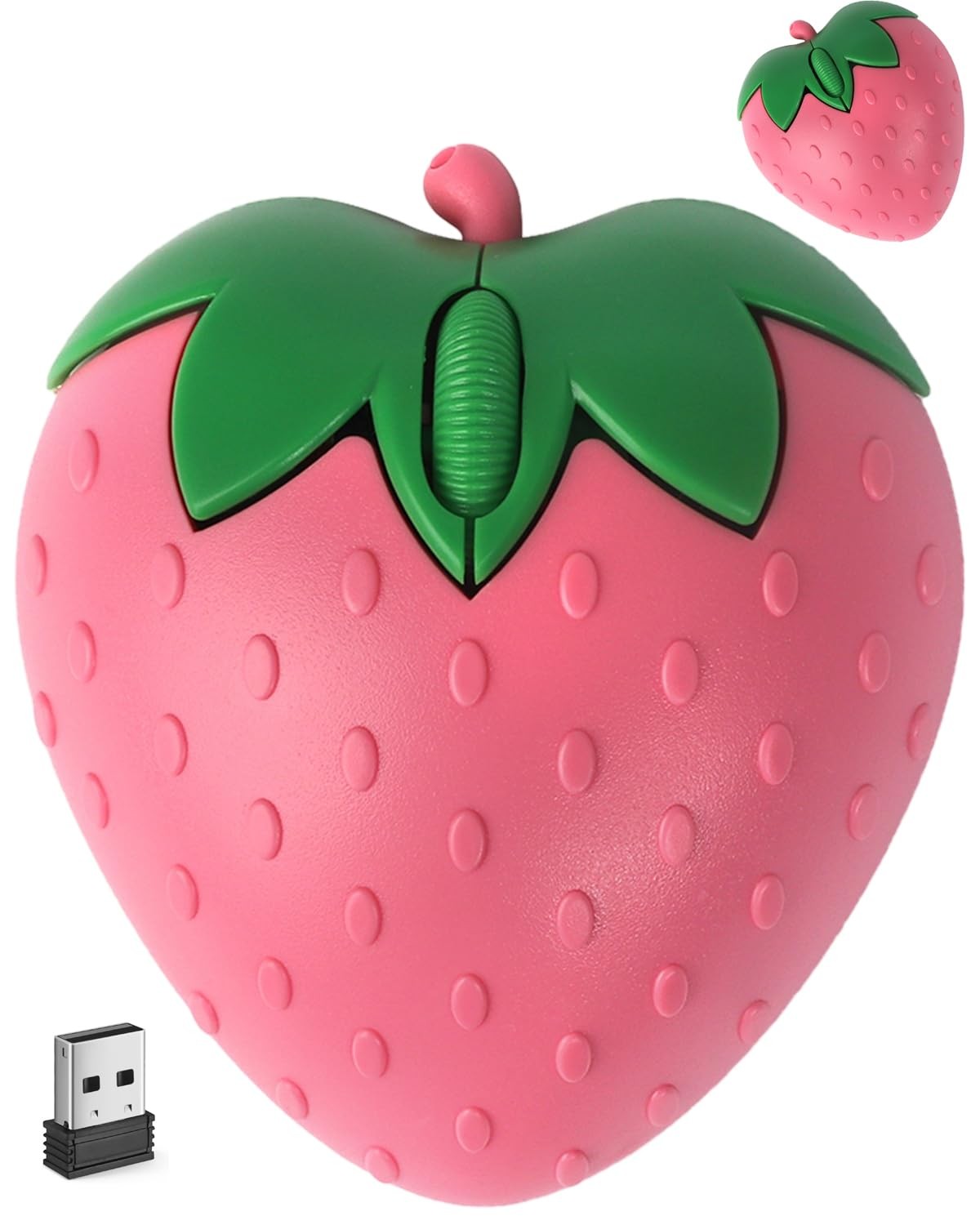 Wireless Bluetooth Mouse Pink Fruit Strawberry Shape Silent Portable USB