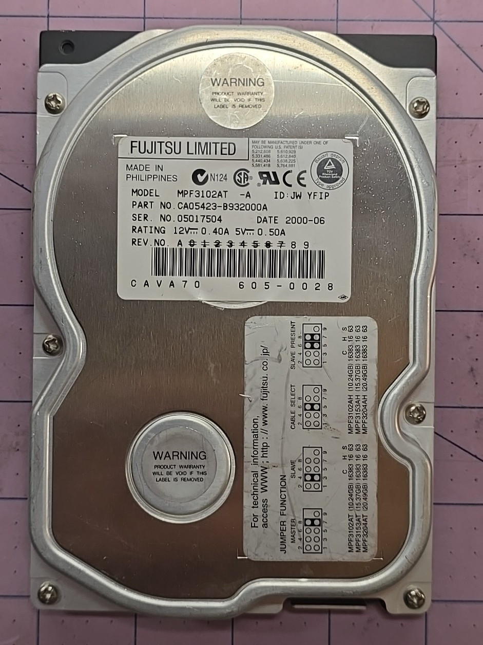 Fujitsu MPF3102AT -A 10.2GB 3.5" IDE Hard Drive *TESTED*