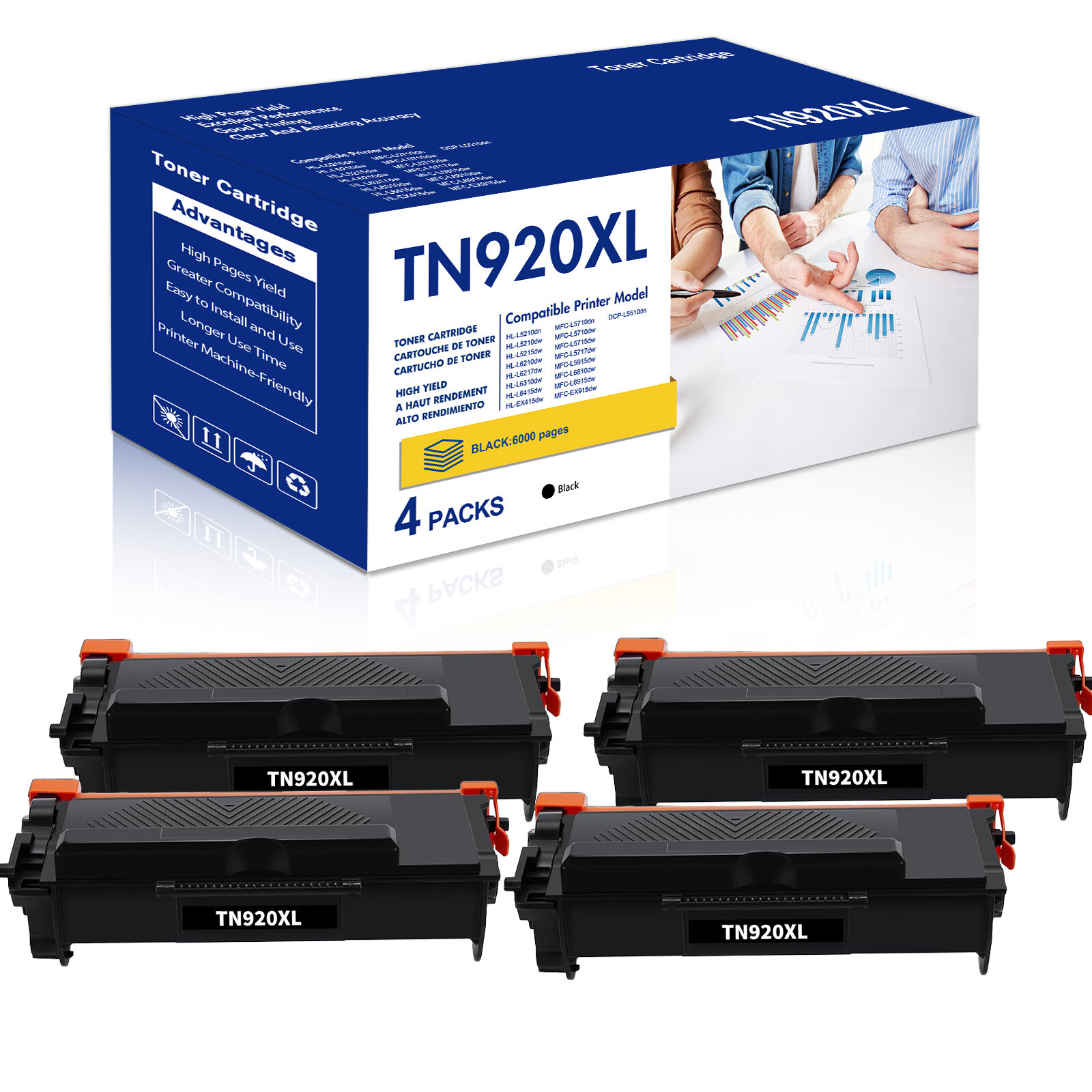 4PK TN920 XL Compatible with Brother TN920 Toner HL-L6210DW L6217DW DCP-L5510DN 